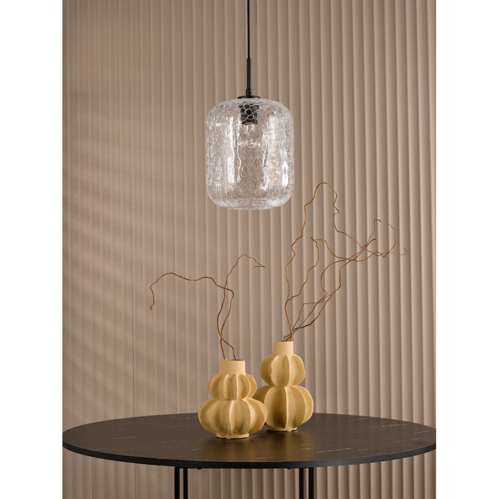 TAV0108 Tavia Pendant Matt Black and Glass