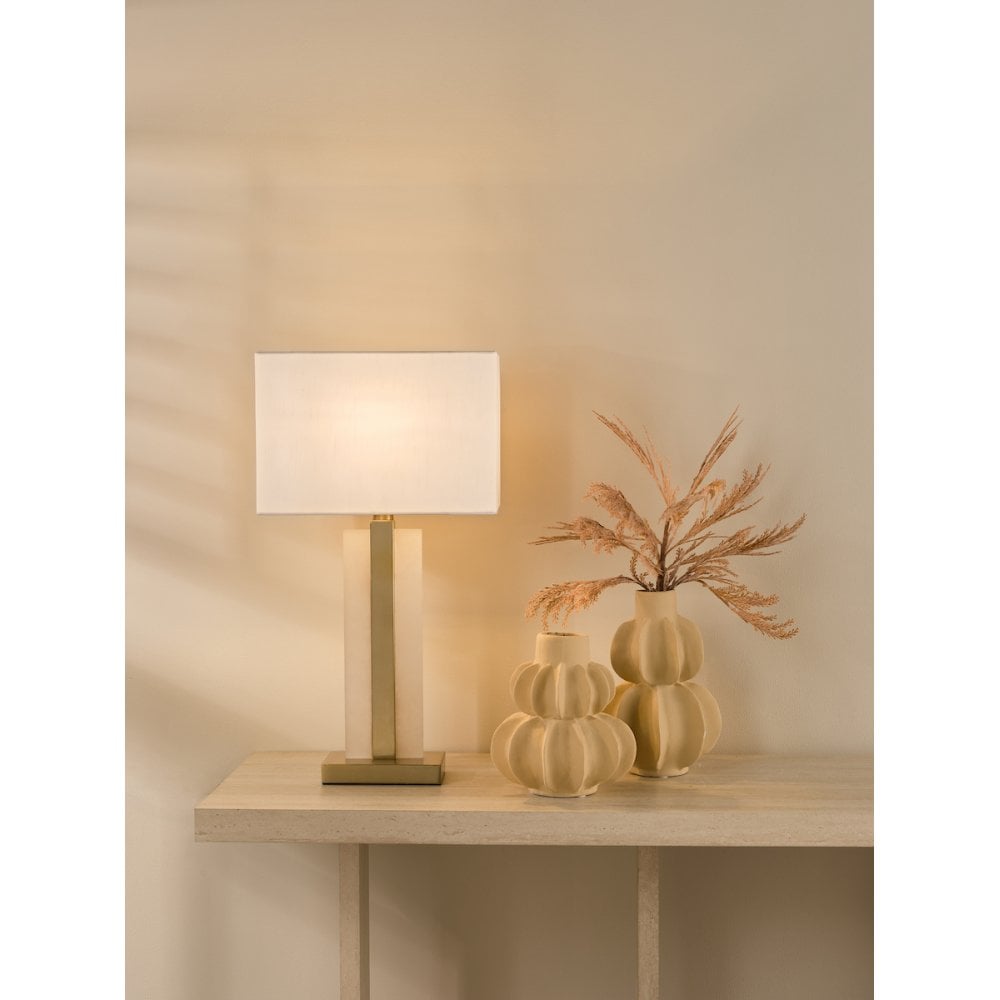 TOK4234 Tokori Table Lamp Alabaster and Brushed Gold With Shade