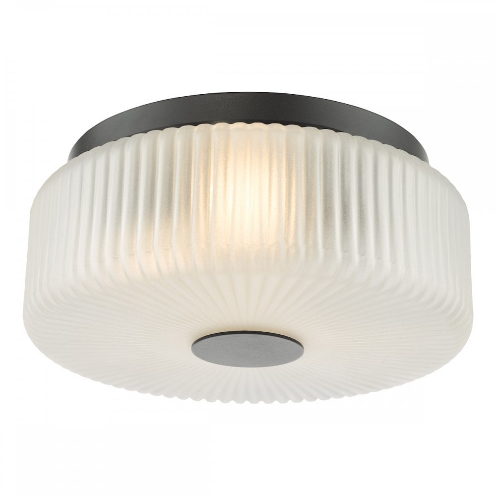 TWY5222 Twyman 3 Light Flush Satin Black and White Ribbed Glass IP44