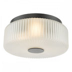 TWY5222 Twyman 3 Light Flush Satin Black and White Ribbed Glass IP44