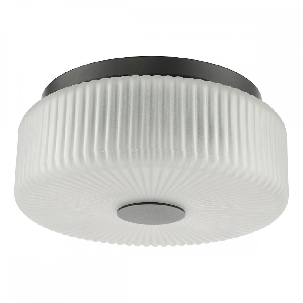 TWY5222 Twyman 3 Light Flush Satin Black and White Ribbed Glass IP44
