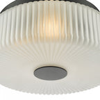 TWY5222 Twyman 3 Light Flush Satin Black and White Ribbed Glass IP44