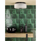 TWY5222 Twyman 3 Light Flush Satin Black and White Ribbed Glass IP44