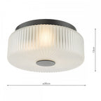 TWY5222 Twyman 3 Light Flush Satin Black and White Ribbed Glass IP44