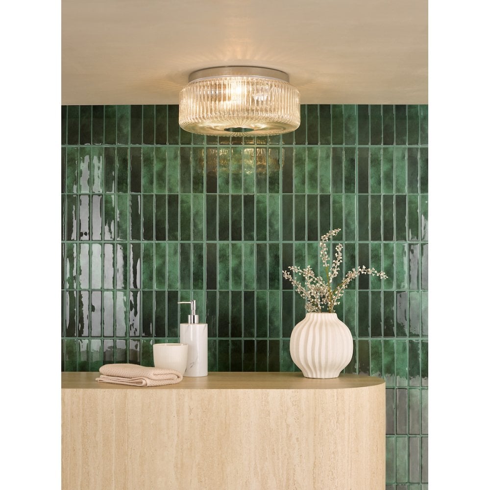 TWY5250 Twyman 3 Light Flush Polished Chrome and Ribbed Glass IP44