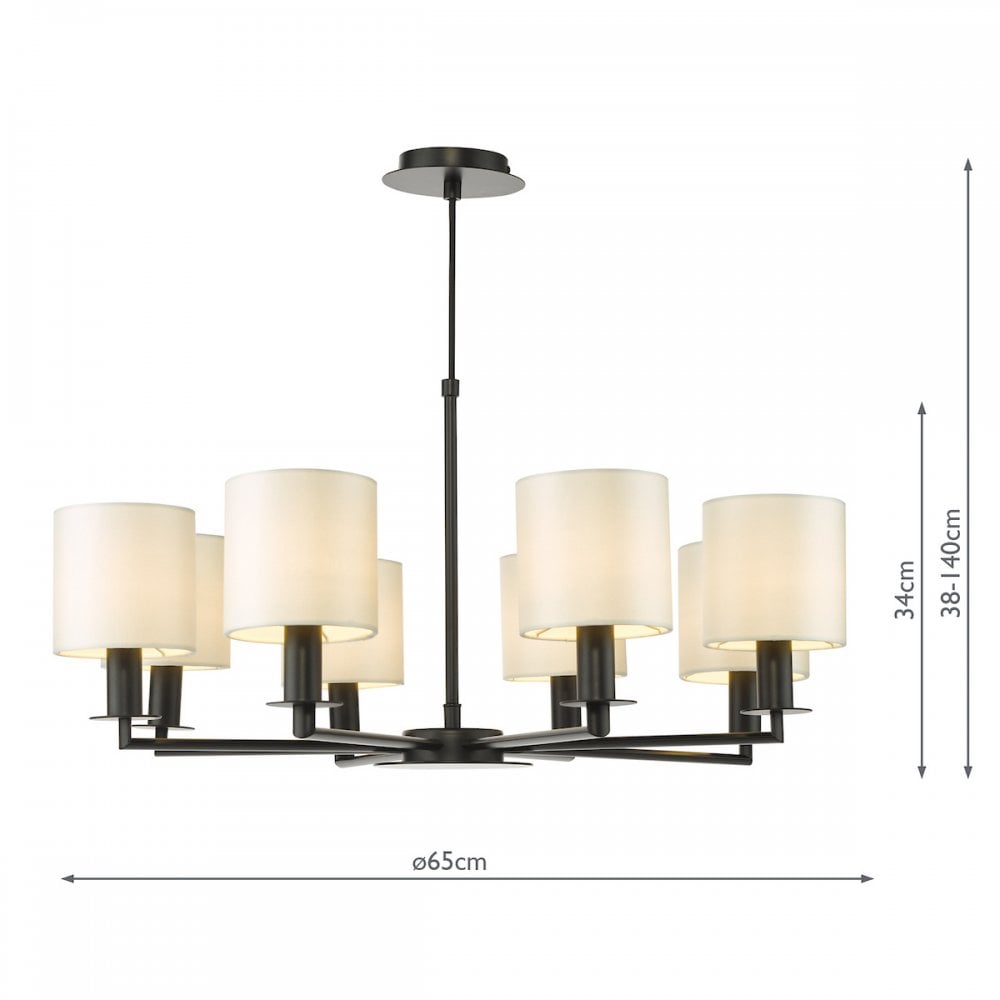 TYL0822-LYR2615 Tyler 8 Light Armed Pendant Matt Black With Shade