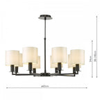 TYL0822-LYR2615 Tyler 8 Light Armed Pendant Matt Black With Shade