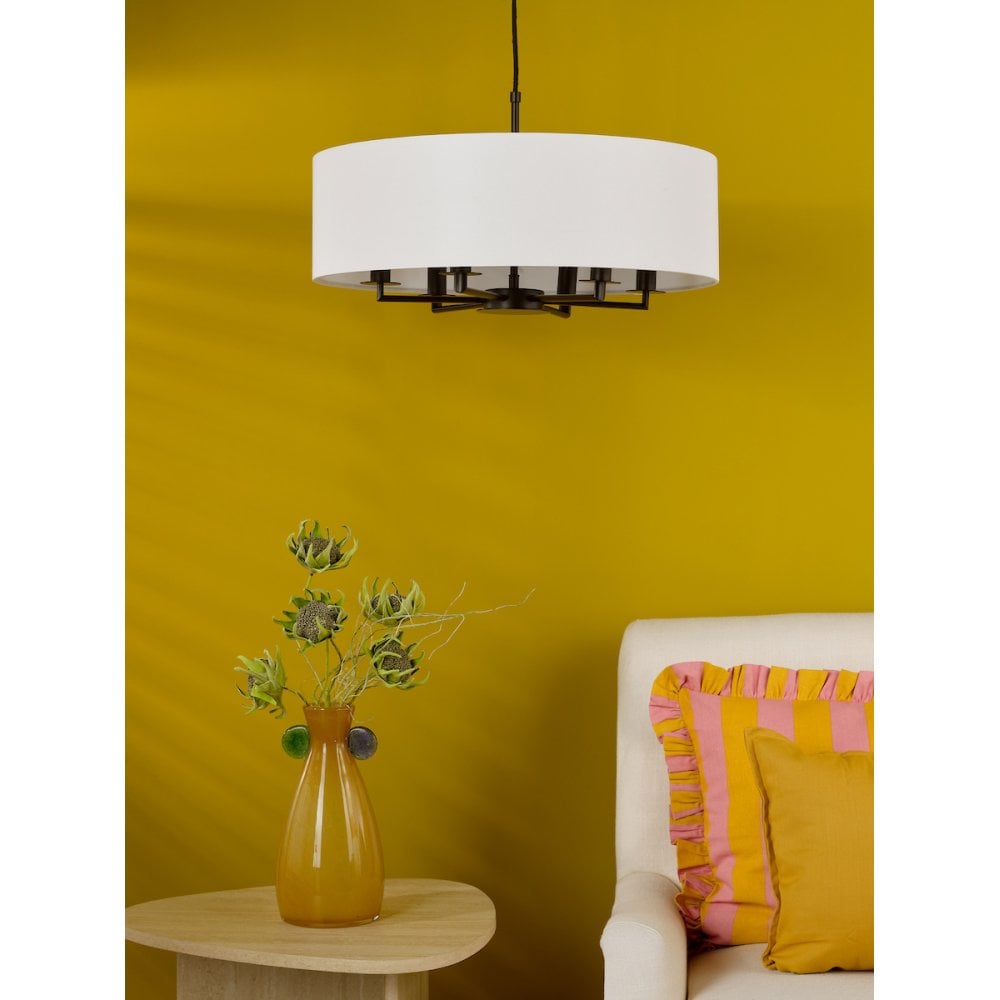 TYL6422 Tyler 6 Light Chadelier Matt Black and White With Shade