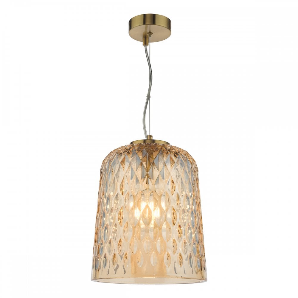 VAR0120 Varius Pendant Natural Brass and Amber Glass