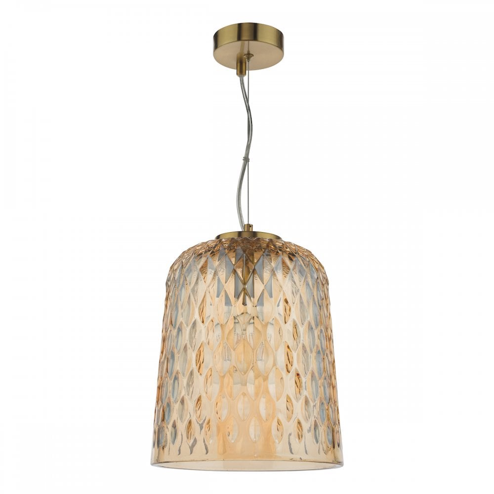 VAR0120 Varius Pendant Natural Brass and Amber Glass