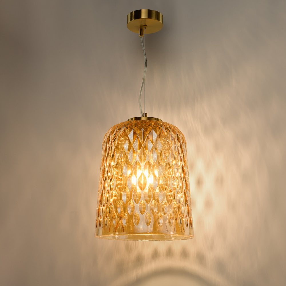 VAR0120 Varius Pendant Natural Brass and Amber Glass