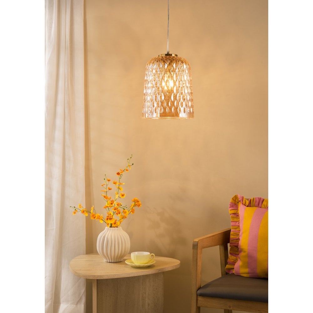 VAR0120 Varius Pendant Natural Brass and Amber Glass