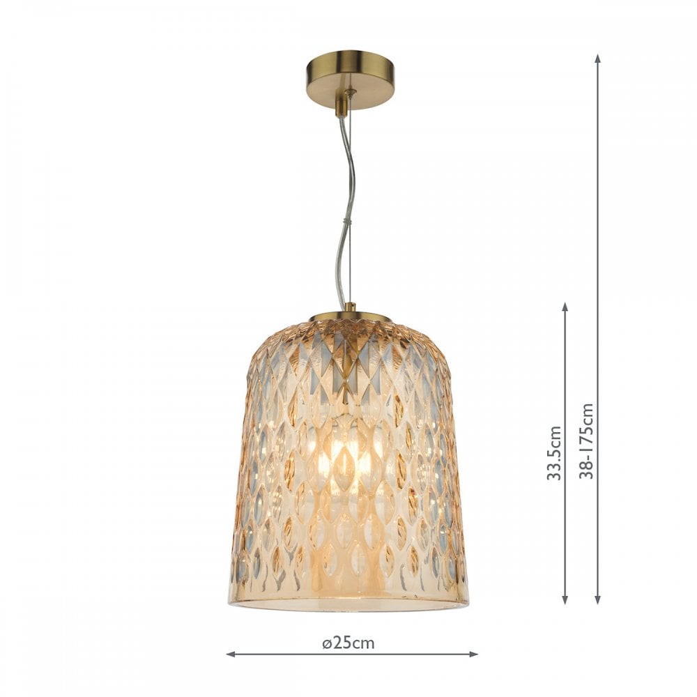 VAR0120 Varius Pendant Natural Brass and Amber Glass