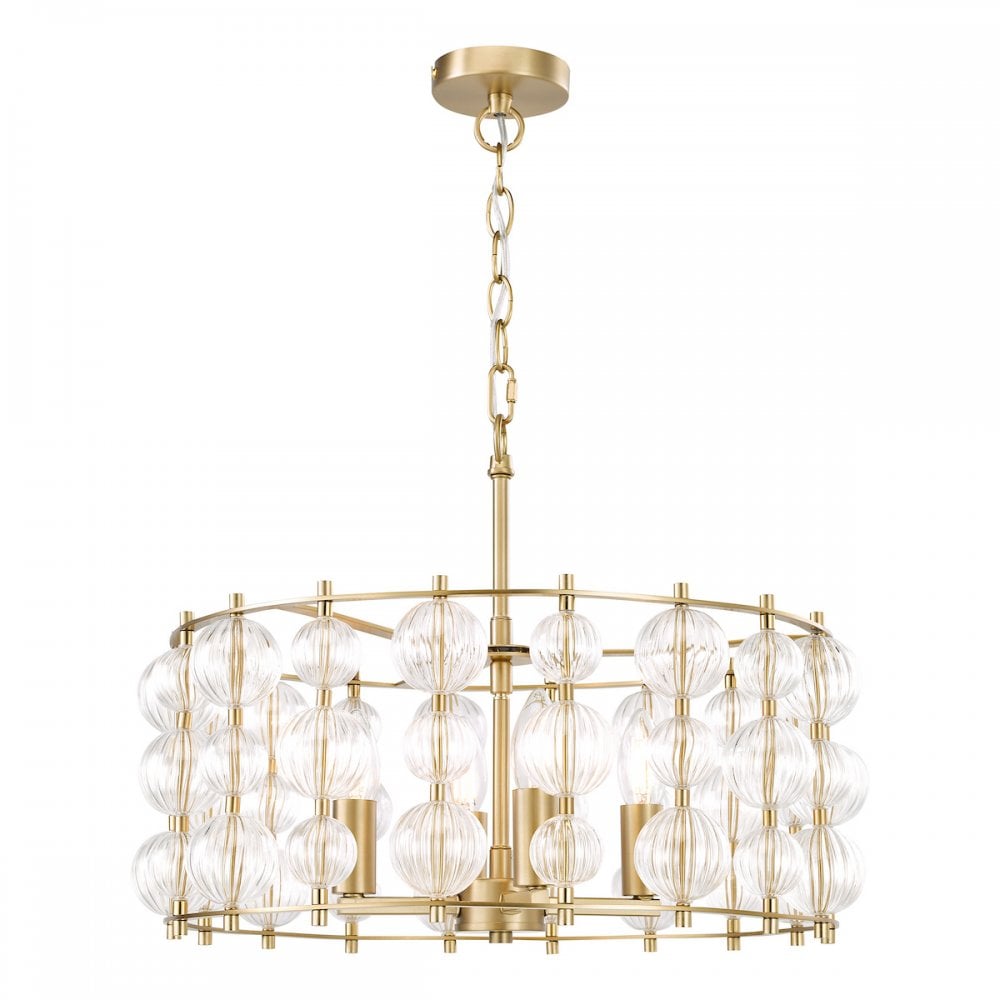 YUR0435 Yuridia 4 Light Pendant Satin Gold and Ribbed Glass