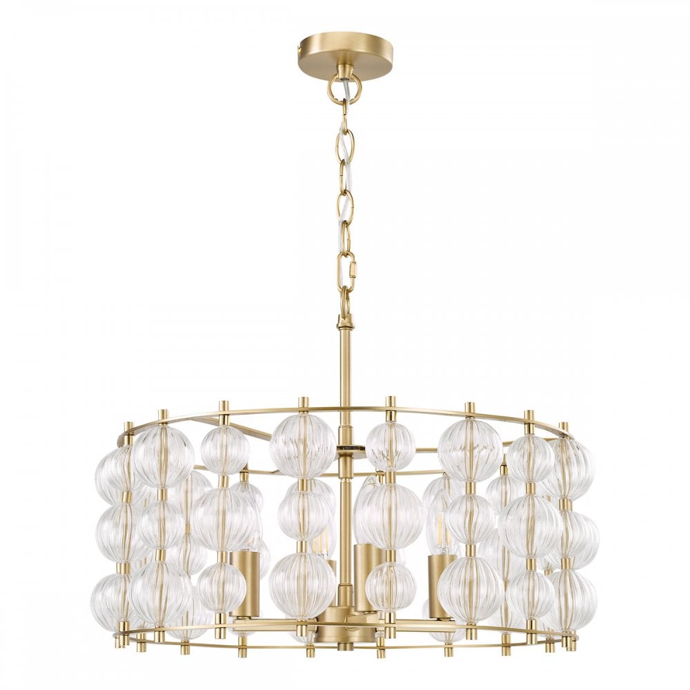 YUR0435 Yuridia 4 Light Pendant Satin Gold and Ribbed Glass