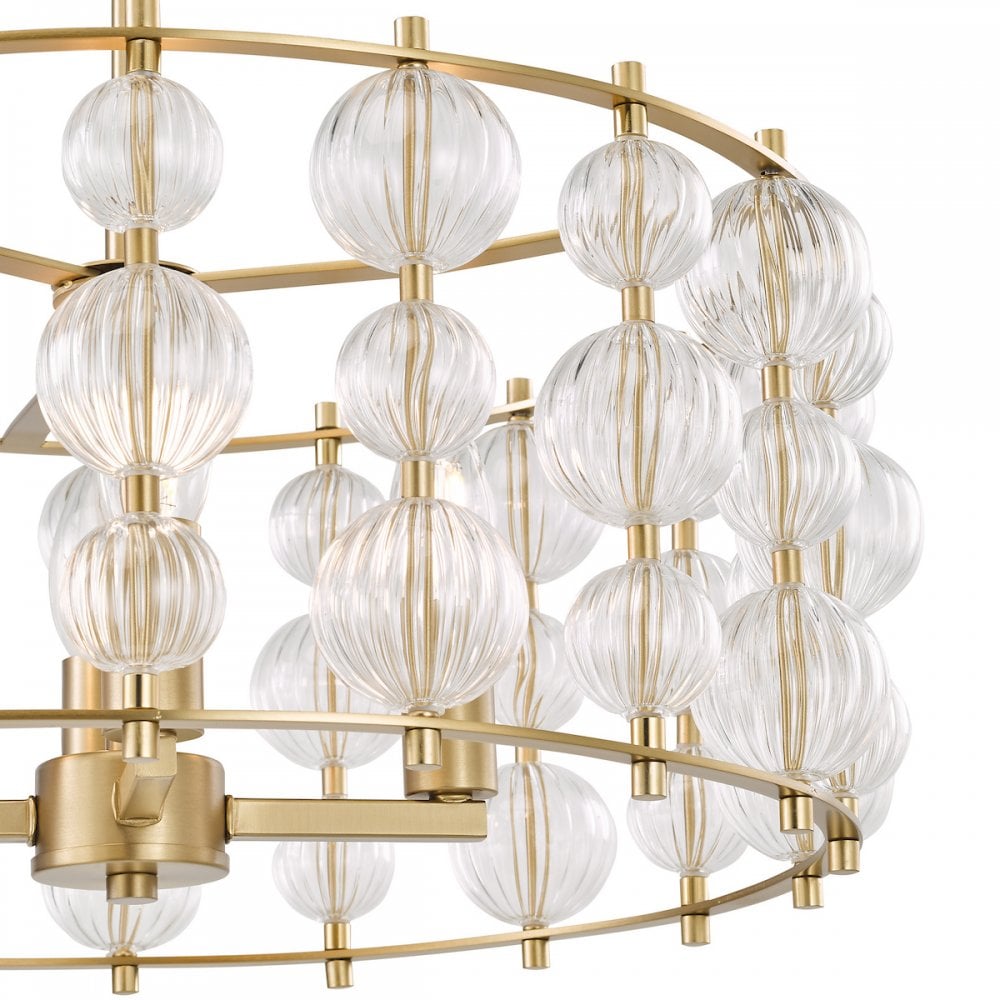 YUR0435 Yuridia 4 Light Pendant Satin Gold and Ribbed Glass