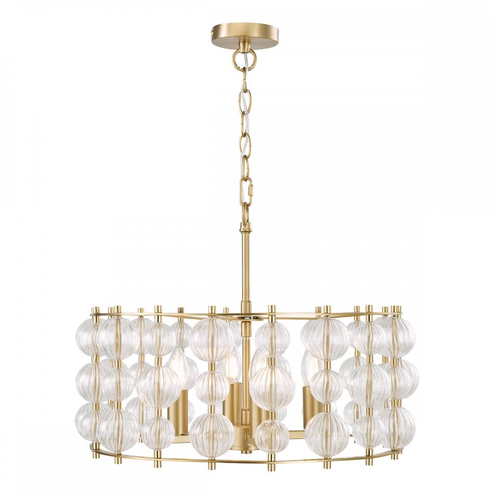 YUR0435 Yuridia 4 Light Pendant Satin Gold and Ribbed Glass