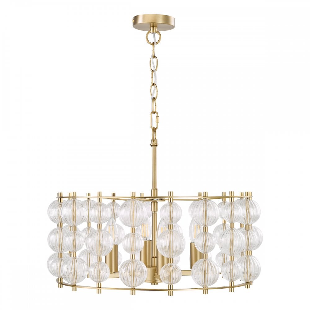 YUR0435 Yuridia 4 Light Pendant Satin Gold and Ribbed Glass