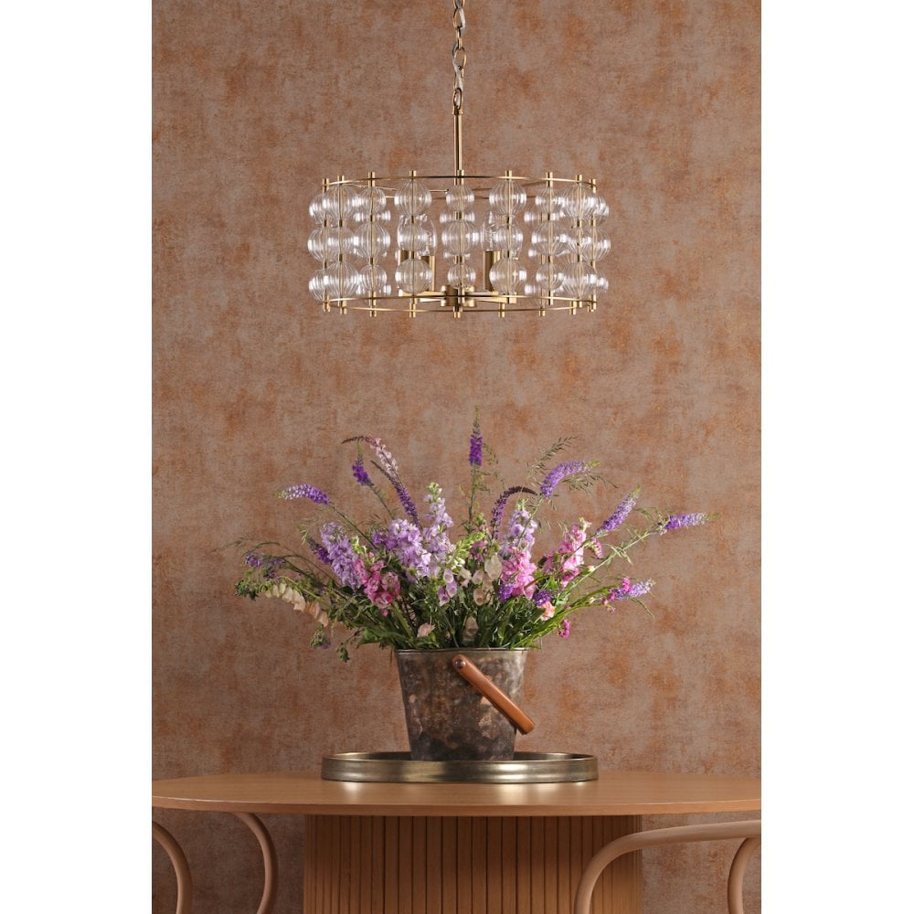 YUR0435 Yuridia 4 Light Pendant Satin Gold and Ribbed Glass