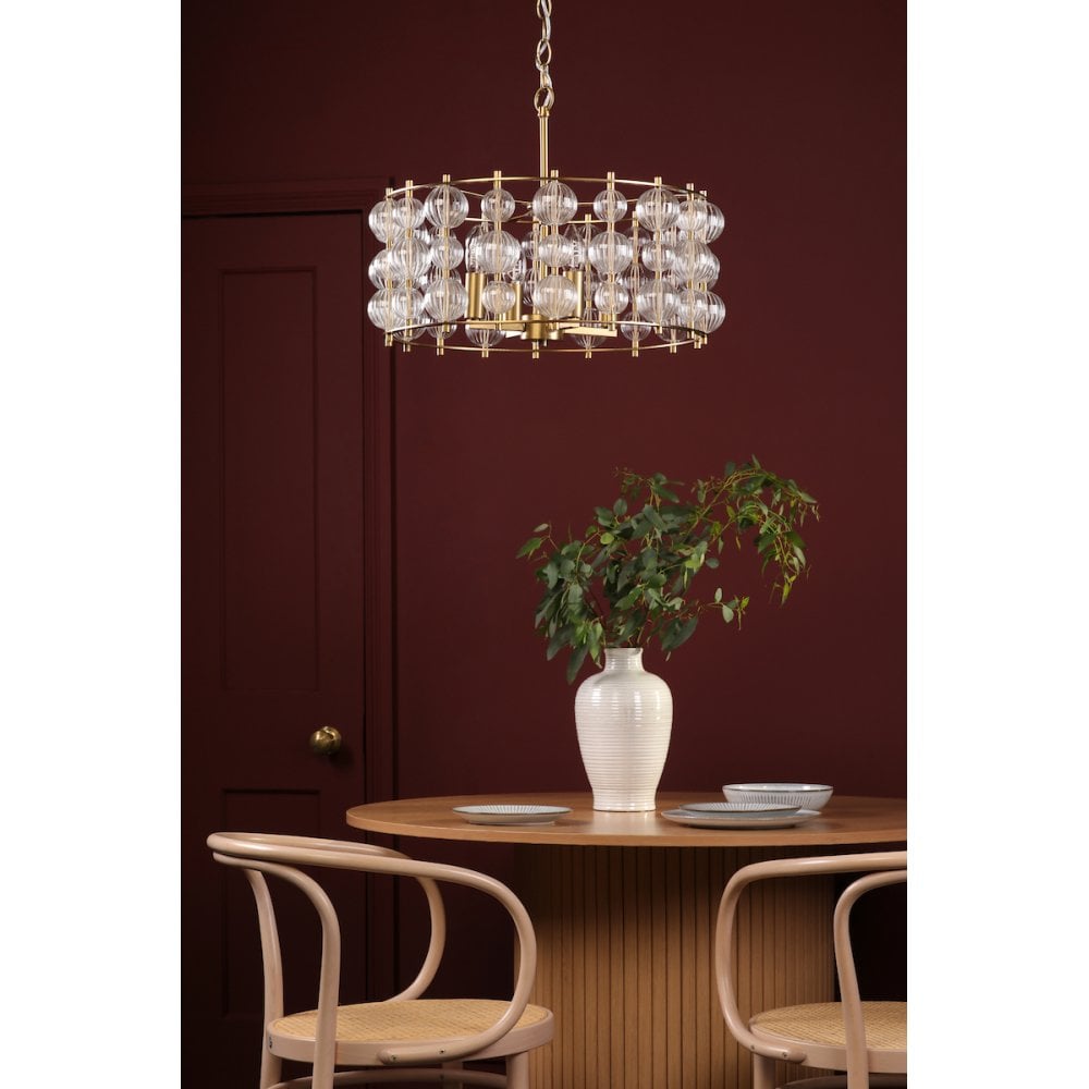 YUR0435 Yuridia 4 Light Pendant Satin Gold and Ribbed Glass