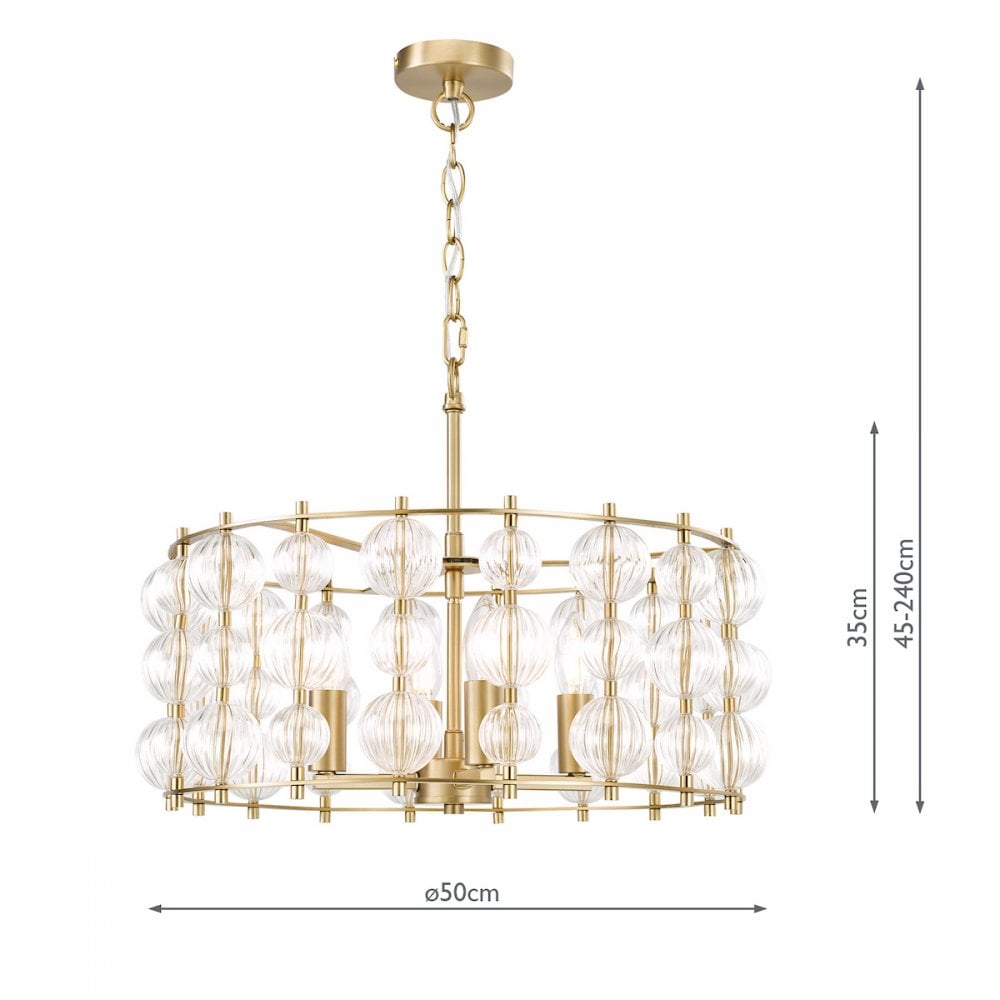 YUR0435 Yuridia 4 Light Pendant Satin Gold and Ribbed Glass