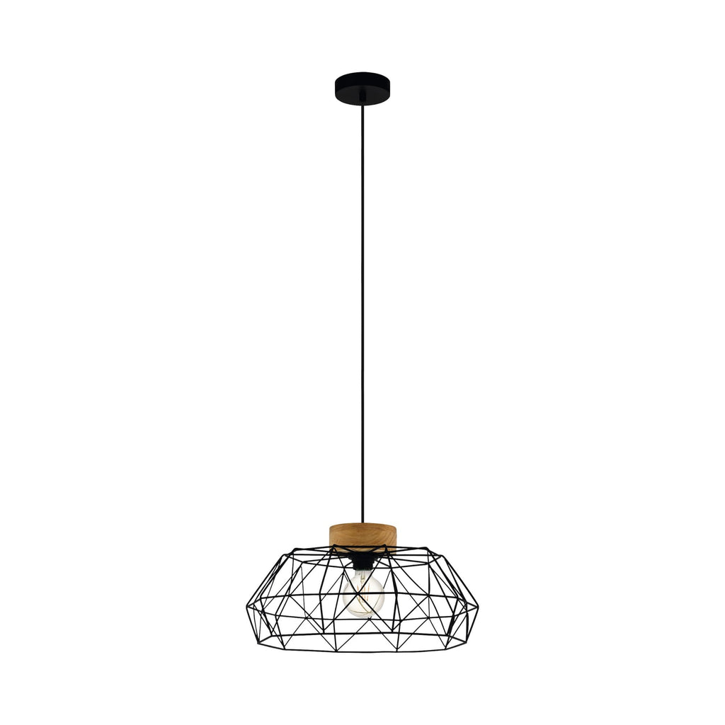 44089 Padstow Geometric Black Wire Steel & Wood Pendant