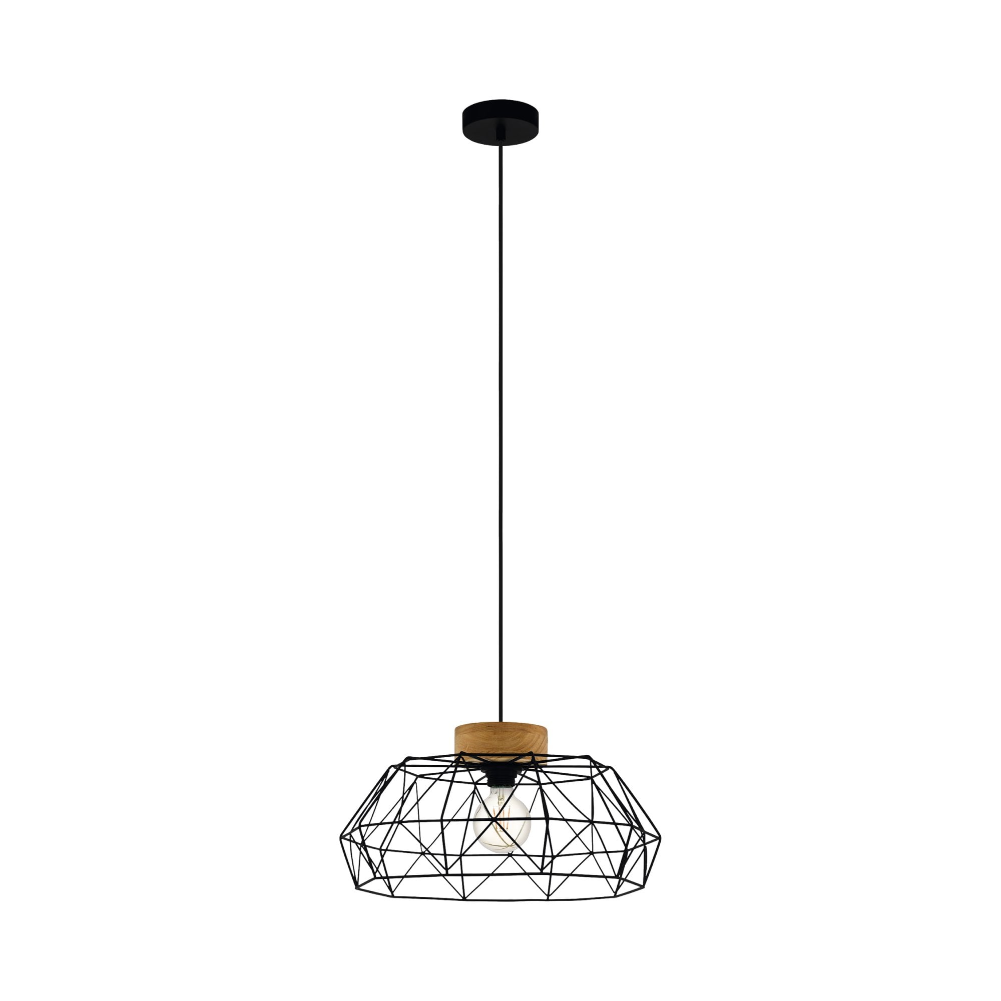 44089 Padstow Geometric Black Wire Steel & Wood Pendant