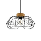 44089 Padstow Geometric Black Wire Steel & Wood Pendant
