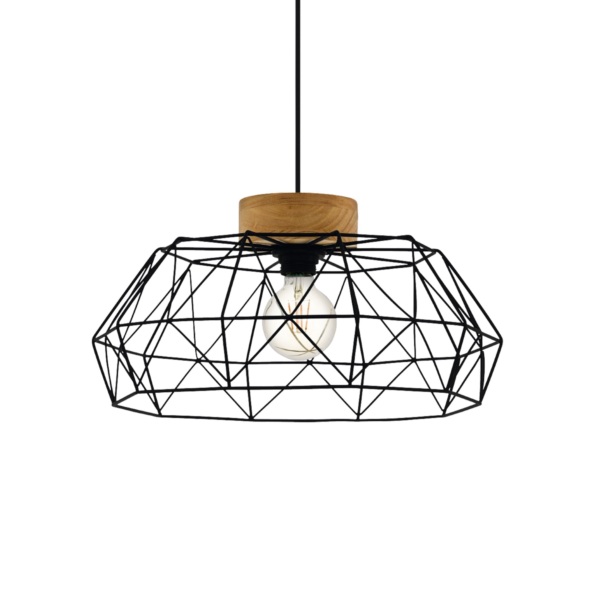 44089 Padstow Geometric Black Wire Steel & Wood Pendant