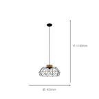 44089 Padstow Geometric Black Wire Steel & Wood Pendant