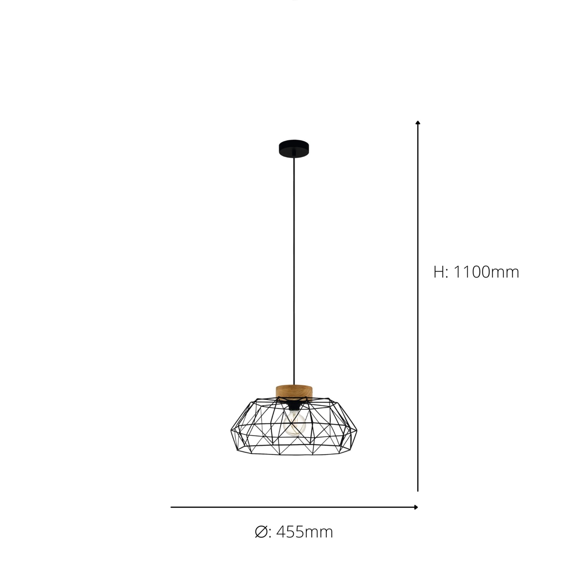 44089 Padstow Geometric Black Wire Steel & Wood Pendant