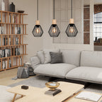 44094 Palmorla Black Wire Steel & Wood 3 Light Pendant