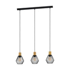 44094 Palmorla Black Wire Steel & Wood 3 Light Pendant