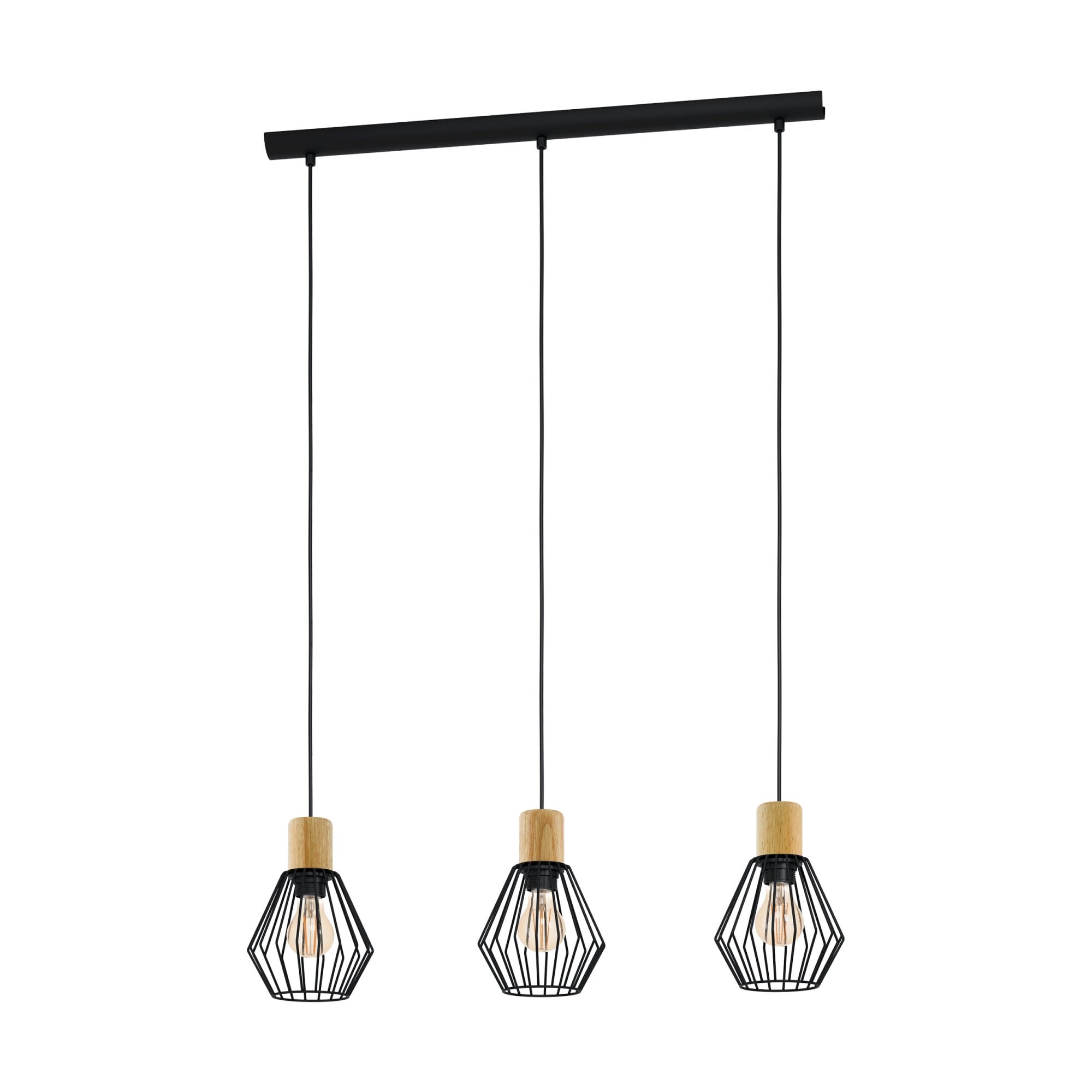 44094 Palmorla Black Wire Steel & Wood 3 Light Pendant