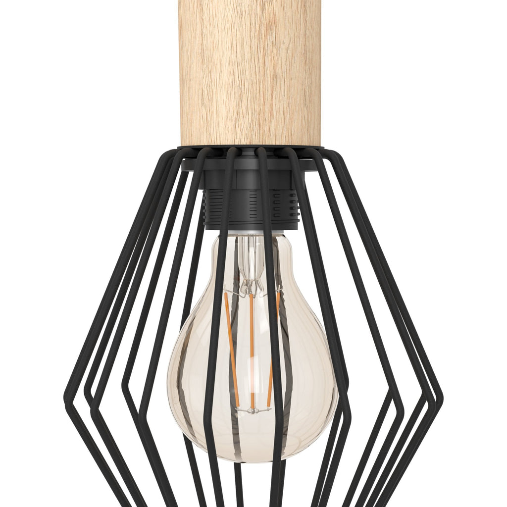 44094 Palmorla Black Wire Steel & Wood 3 Light Pendant