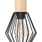 44094 Palmorla Black Wire Steel & Wood 3 Light Pendant