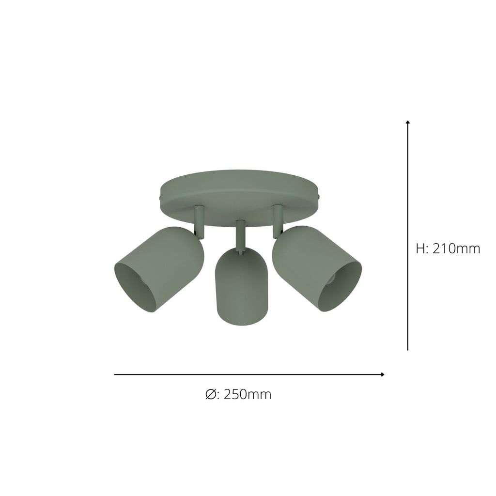 44134 Tilston Steel Minimalist Triple Ceiling Spotlight Green