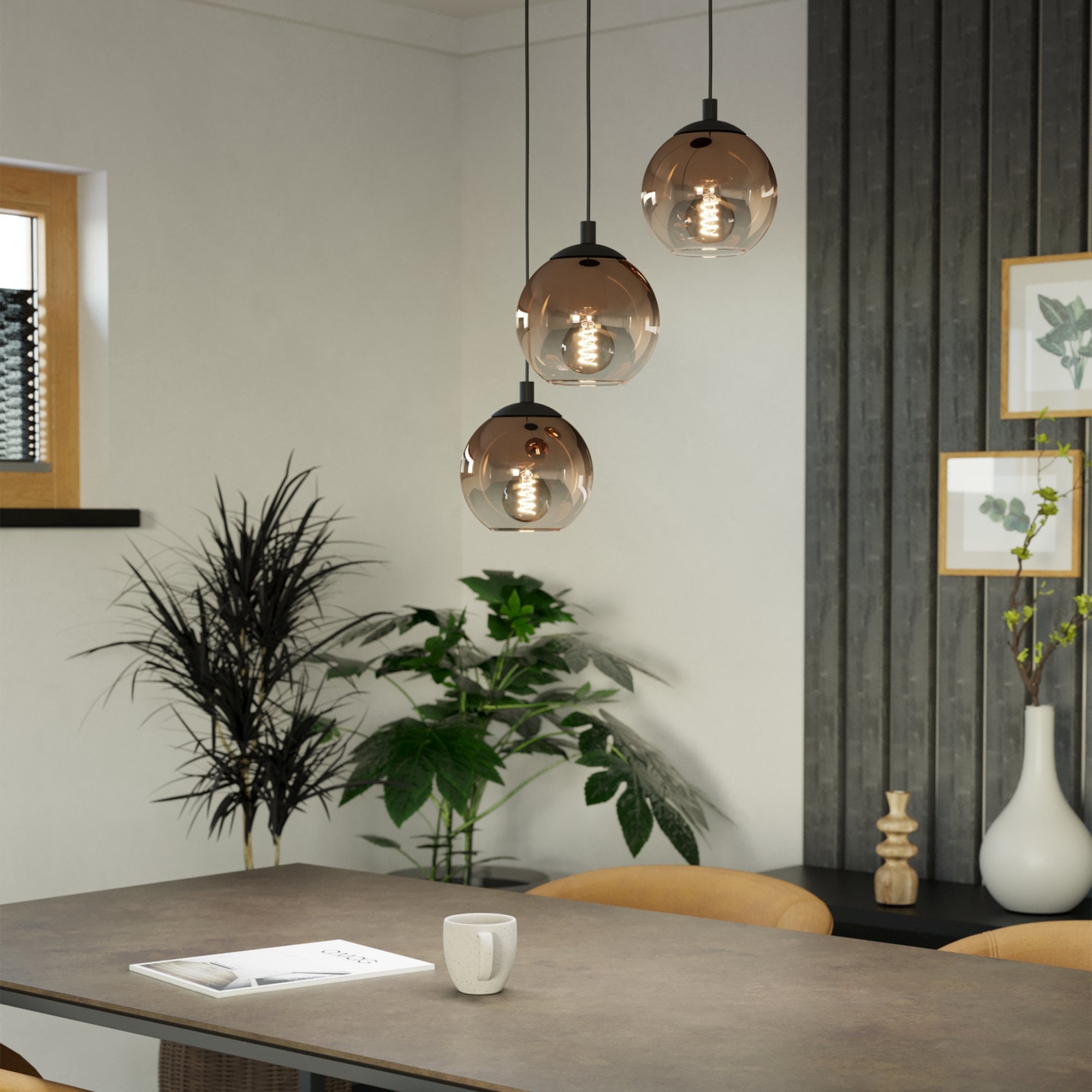 901925 Ariscani 1 Copper Ombre Effect Glass 3 Light Pendant