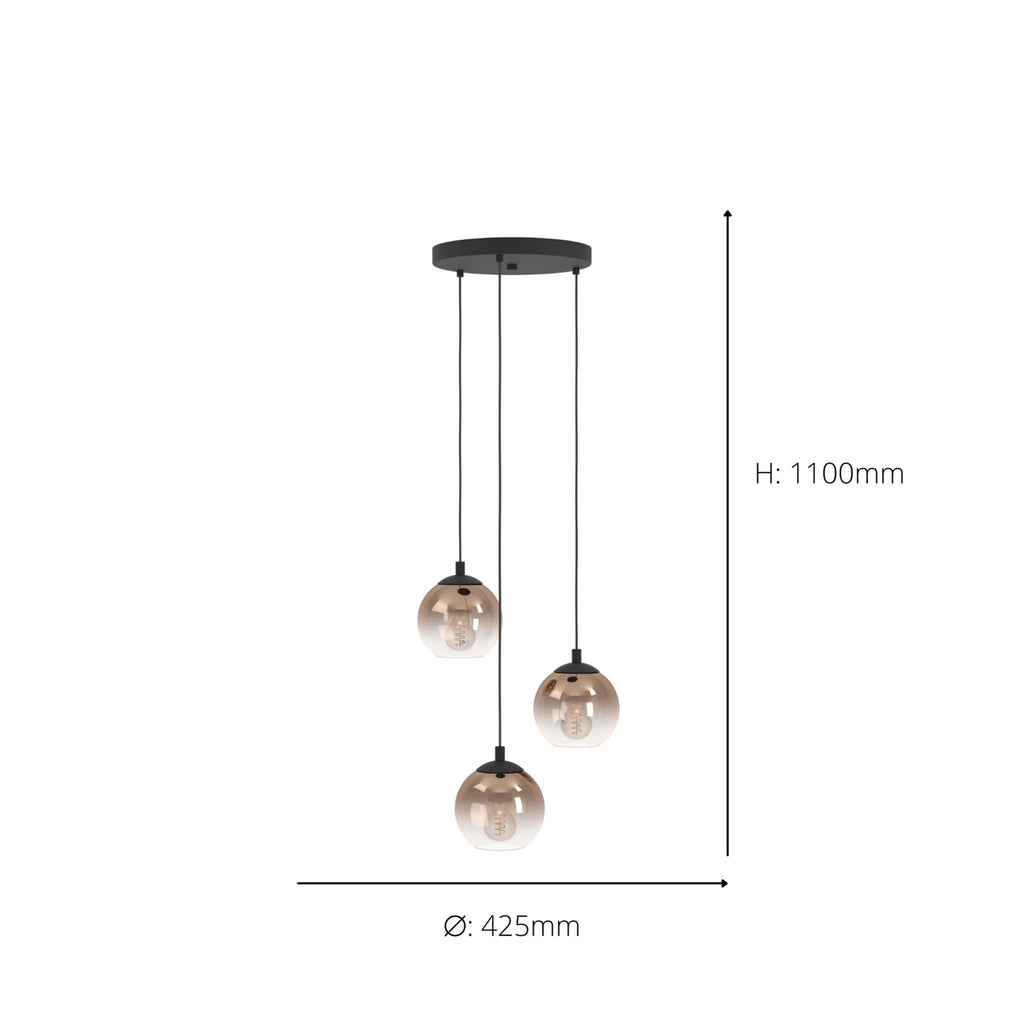 901925 Ariscani 1 Copper Ombre Effect Glass 3 Light Pendant
