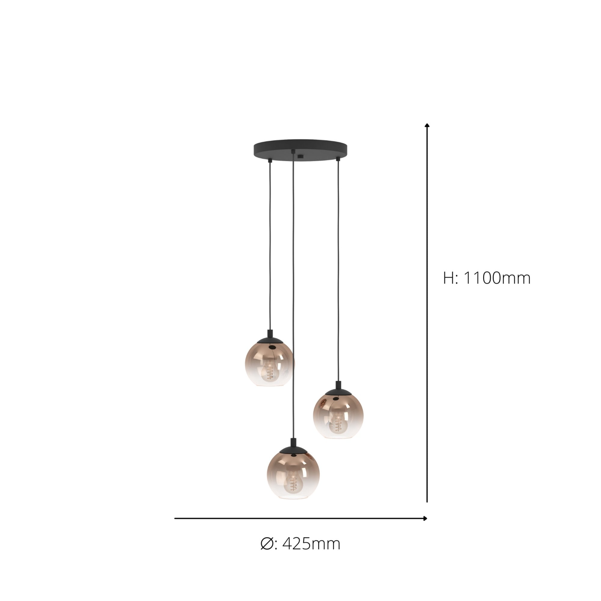 901925 Ariscani 1 Copper Ombre Effect Glass 3 Light Pendant