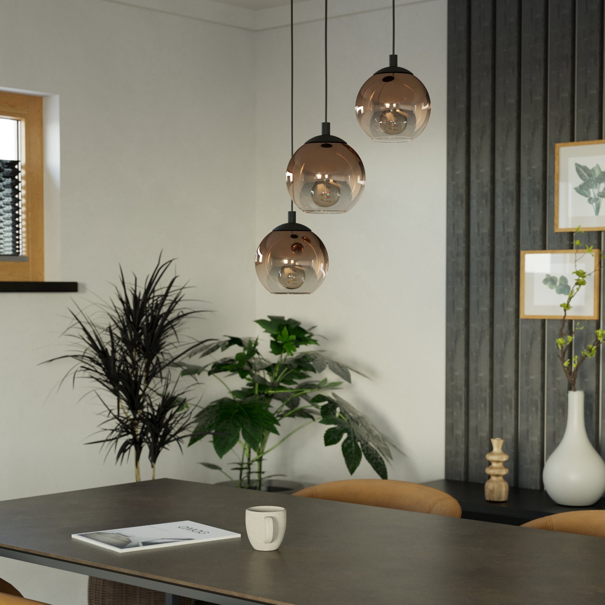 901925 Ariscani 1 Copper Ombre Effect Glass 3 Light Pendant
