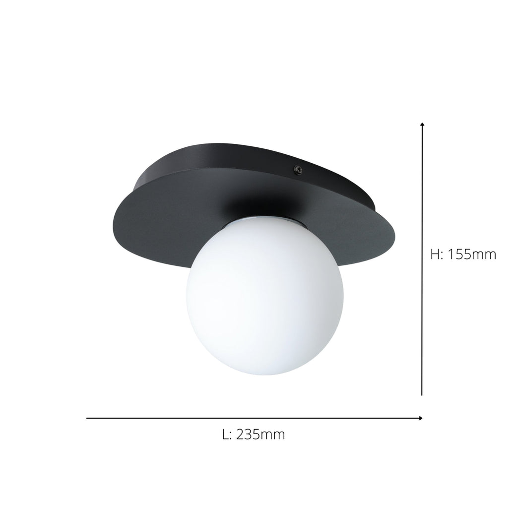 902091 Castrovido Matte Glass & Steel Modern Bathroom Wall Light Black