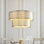 113420 Cordero 6 Light Tiered Pendant Gold Effect Plate, White Fabric & Frosted Glass