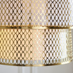 113420 Cordero 6 Light Tiered Pendant Gold Effect Plate, White Fabric & Frosted Glass