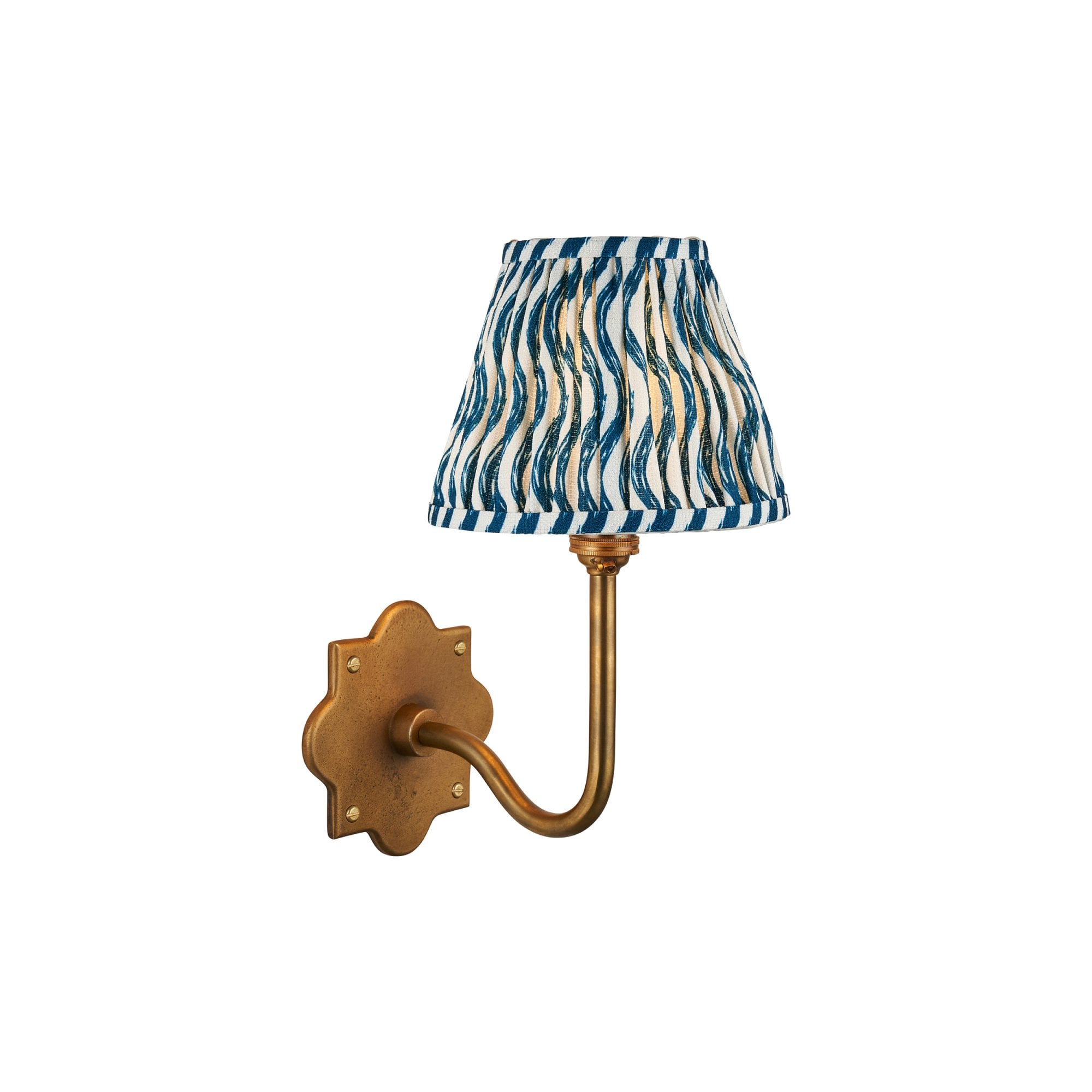 113732 Anvil Swan & Ripple 16cm Wall Light Antique Brass & Marlin Blue Fabric