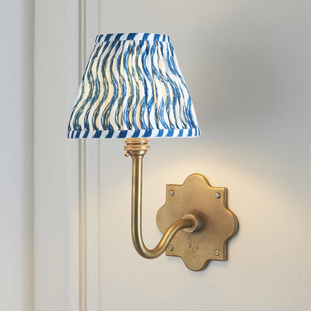 113732 Anvil Swan & Ripple 16cm Wall Light Antique Brass & Marlin Blue Fabric