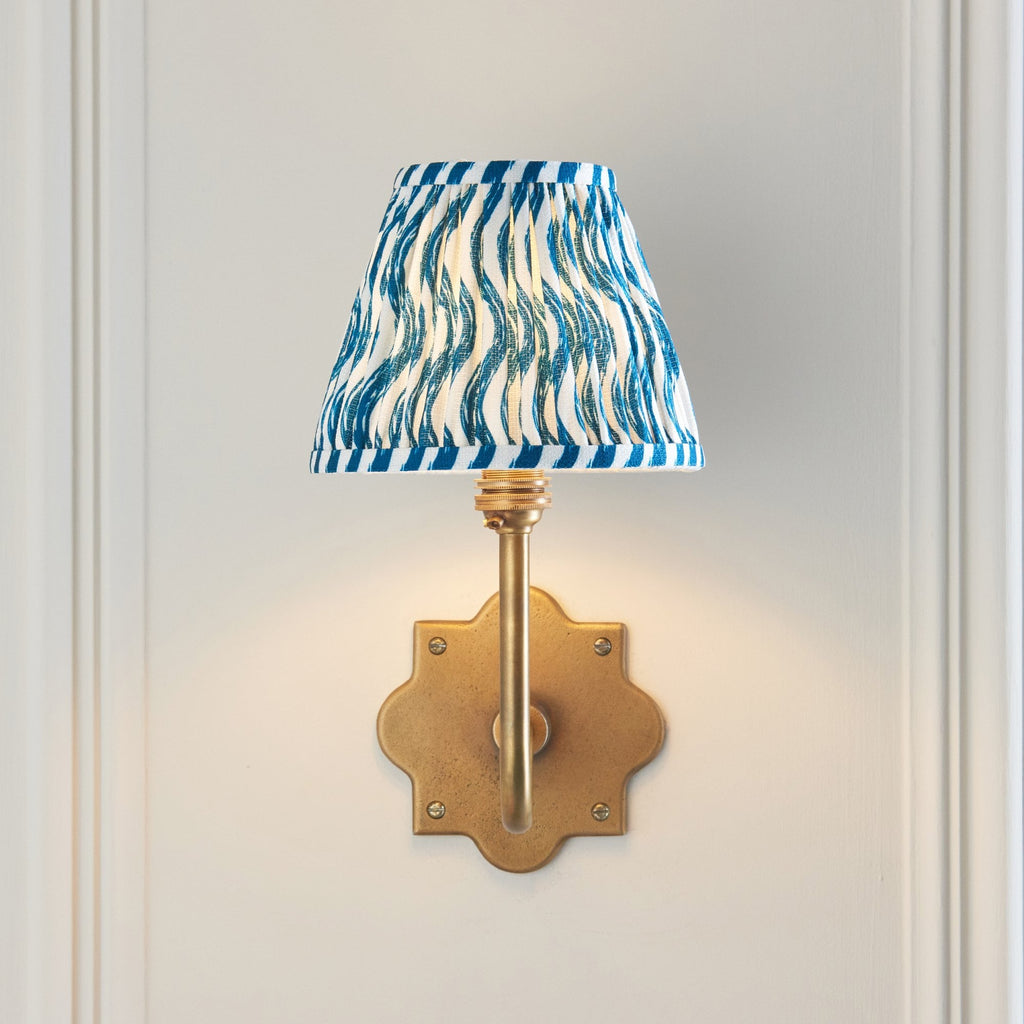 113732 Anvil Swan & Ripple 16cm Wall Light Antique Brass & Marlin Blue Fabric