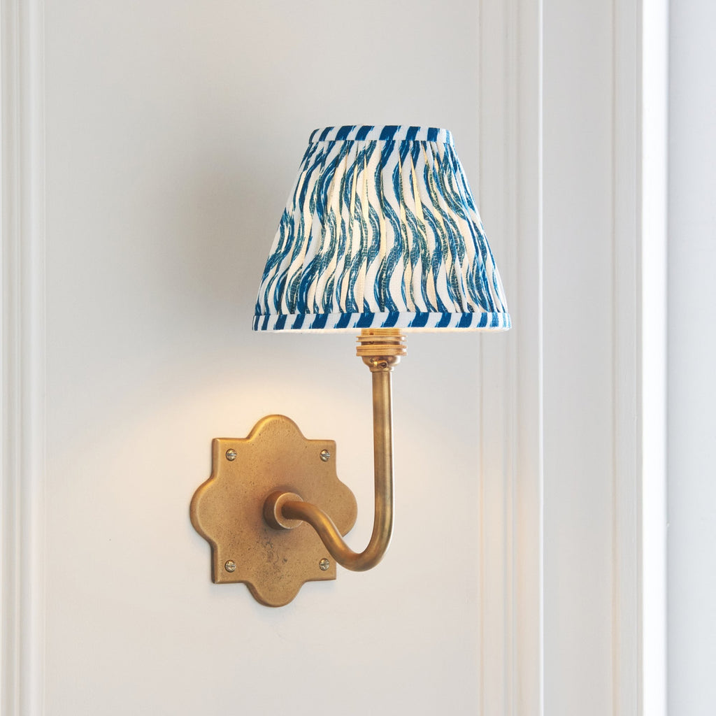 113732 Anvil Swan & Ripple 16cm Wall Light Antique Brass & Marlin Blue Fabric