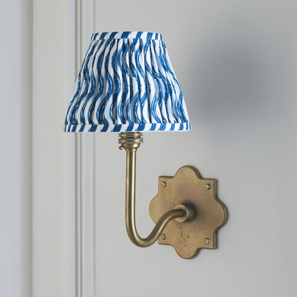 113732 Anvil Swan & Ripple 16cm Wall Light Antique Brass & Marlin Blue Fabric