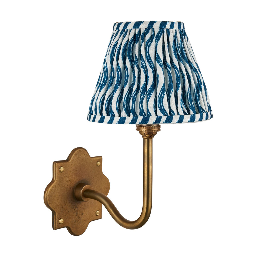 113732 Anvil Swan & Ripple 16cm Wall Light Antique Brass & Marlin Blue Fabric